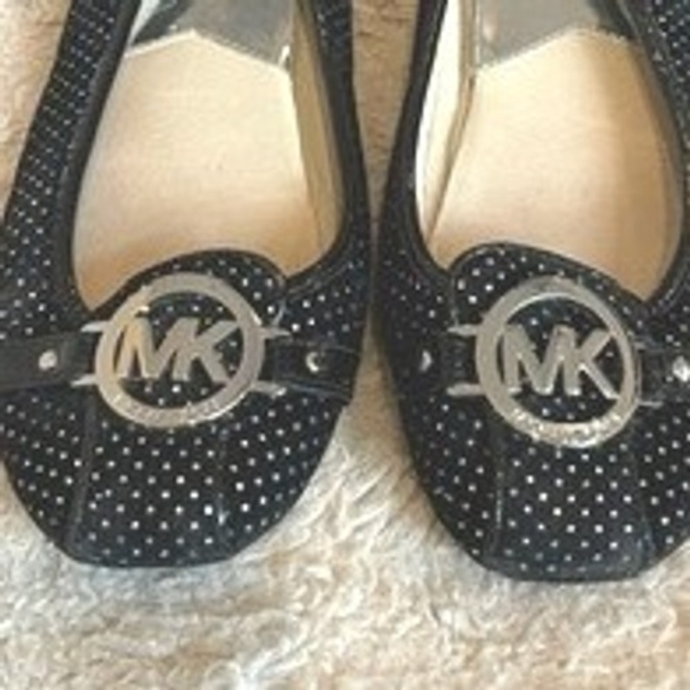 Michael Kors Fulton Black Silver Studded Polka Dot Ballet Flats MK Logo Shoes - Picture 10 of 10